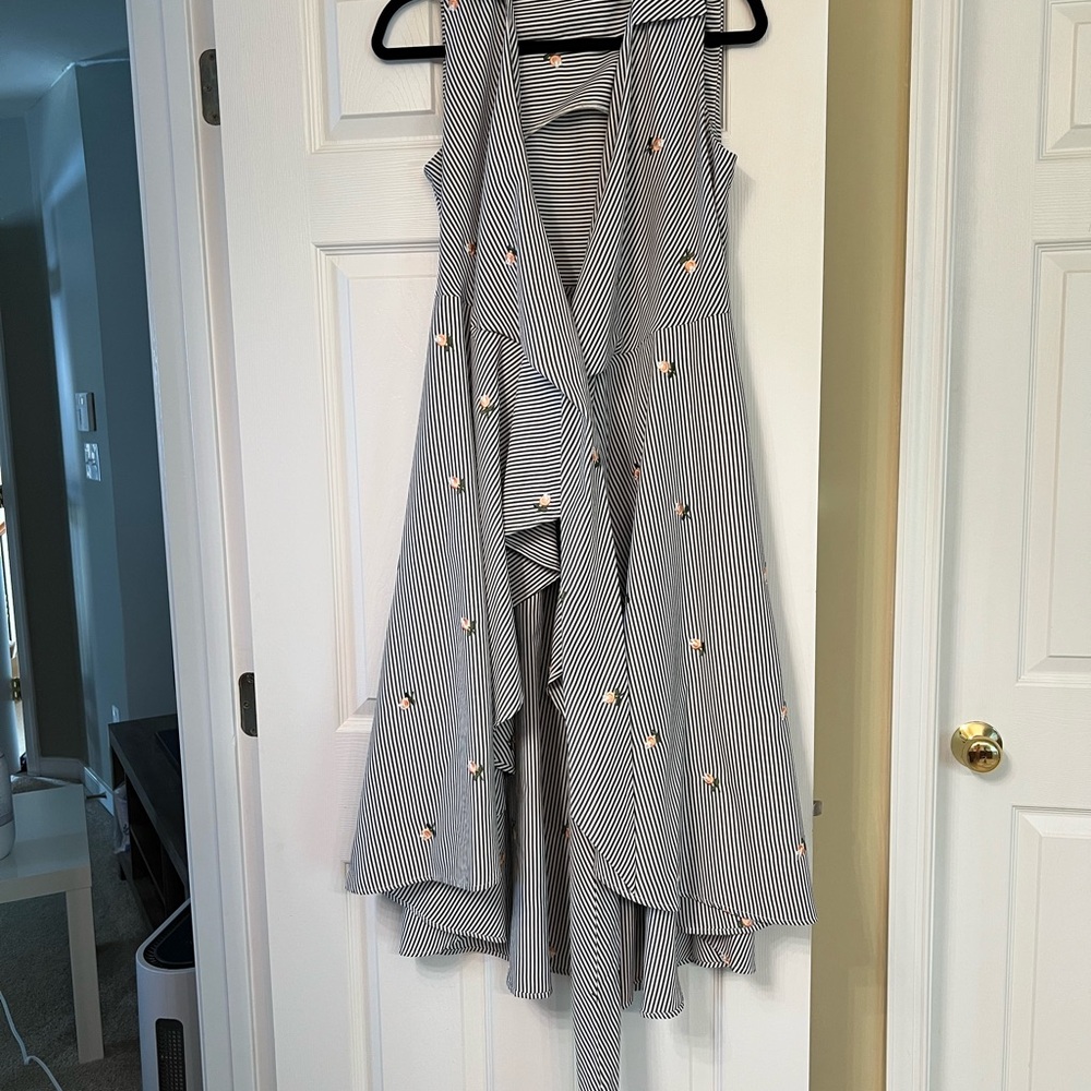 Calvin Klein Asymmetrical Striped Dress with Floral Details